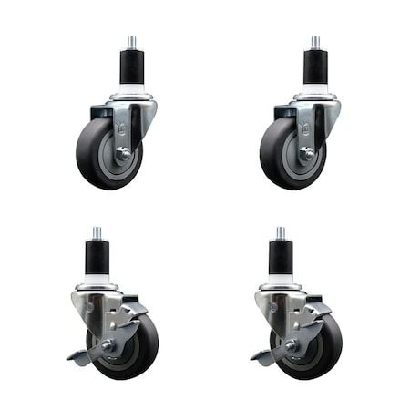 Service Caster 3.5'' SS Thermoplastic Rubber Wheel Swivel 1-1/2'' Expanding Stem Caster Set 2 Brakes, 4PK SCC-SSEX20S3514-TPRB-2-TLB-2-112